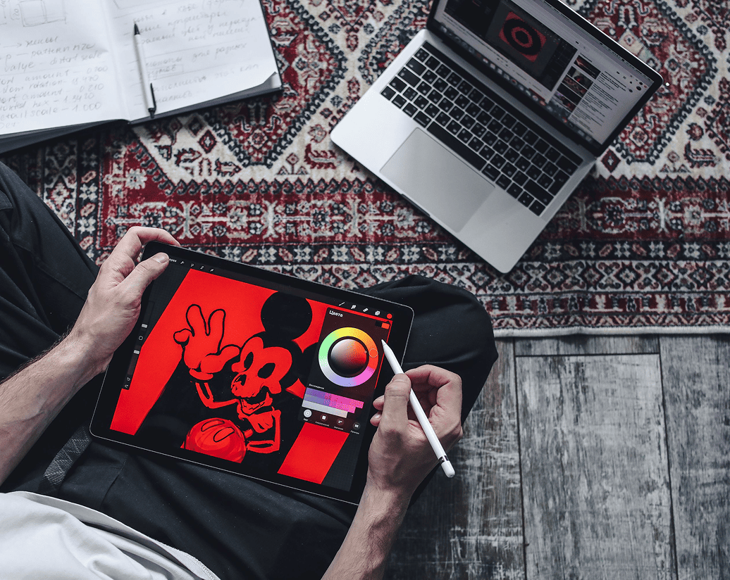 Graphic design work on tablet